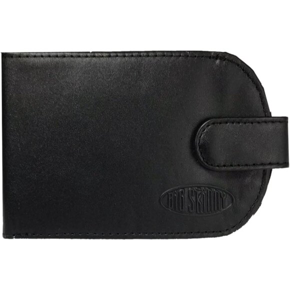 Women's Black Leather Taxicat Bi-Fold Slim Wallet for Travel and Cards